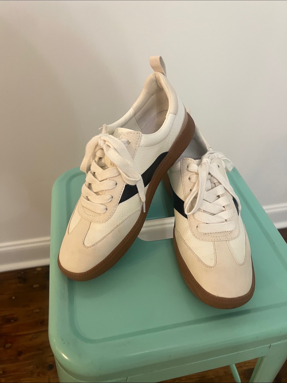 Coconuts by Matisse Cream and Black Lace-Up Sneakers with Gum Sole